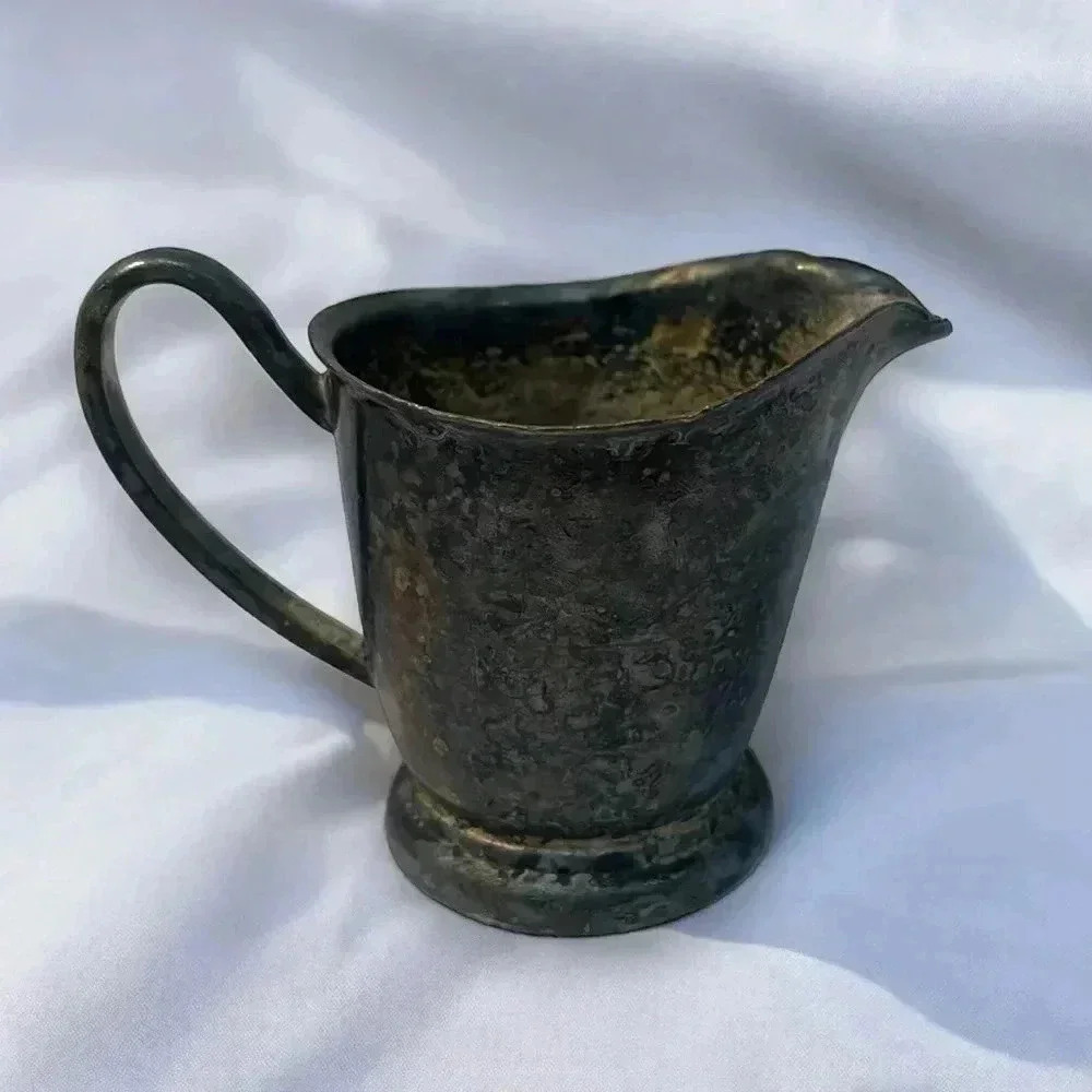 Vintage Victor S. Co. 6oz Smoldered Distressed Silver Creamer Pitcher
